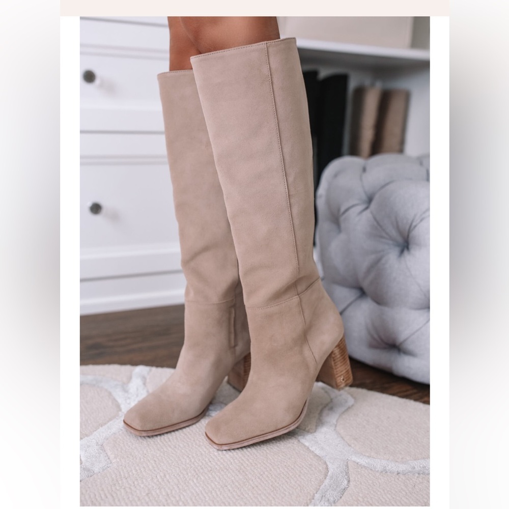 New Sam Edelman Olly boots in sesame suede.